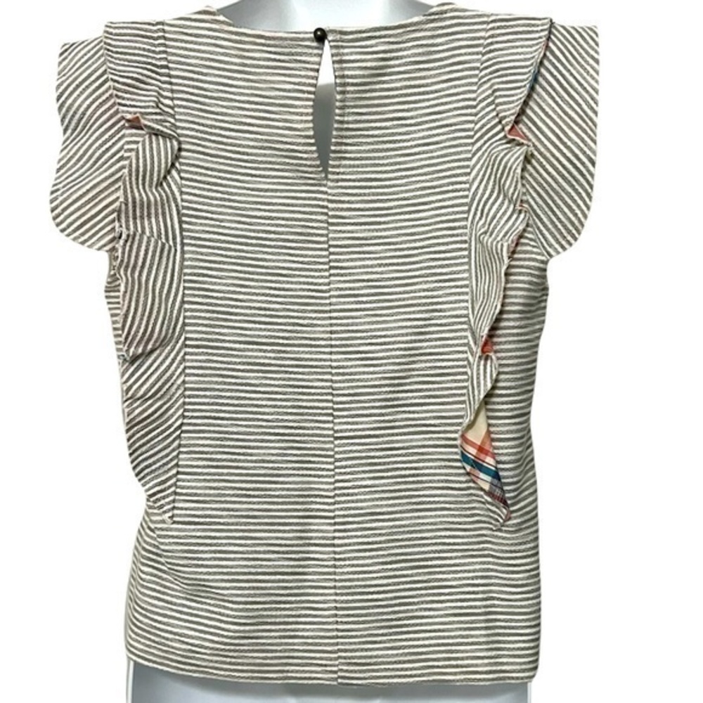 Anthropologie Postmark Gray & White With Ruffle Top Size XS - Picture 2 of 6